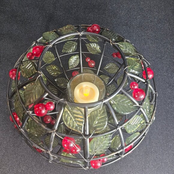 Black Metal With Green Glass Leaves And Red Berries Votive Candle Holder Kohls - Picture 5 of 11